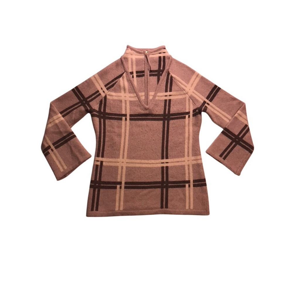 Carlisle‎ Collection Sweater Womens M Grey Plaid Merino Wool Zip Neck